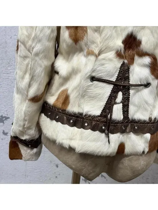 Vintage Y2K Cow-Print Rabbit & Fox Fur Jacket - Picture 7 of 8